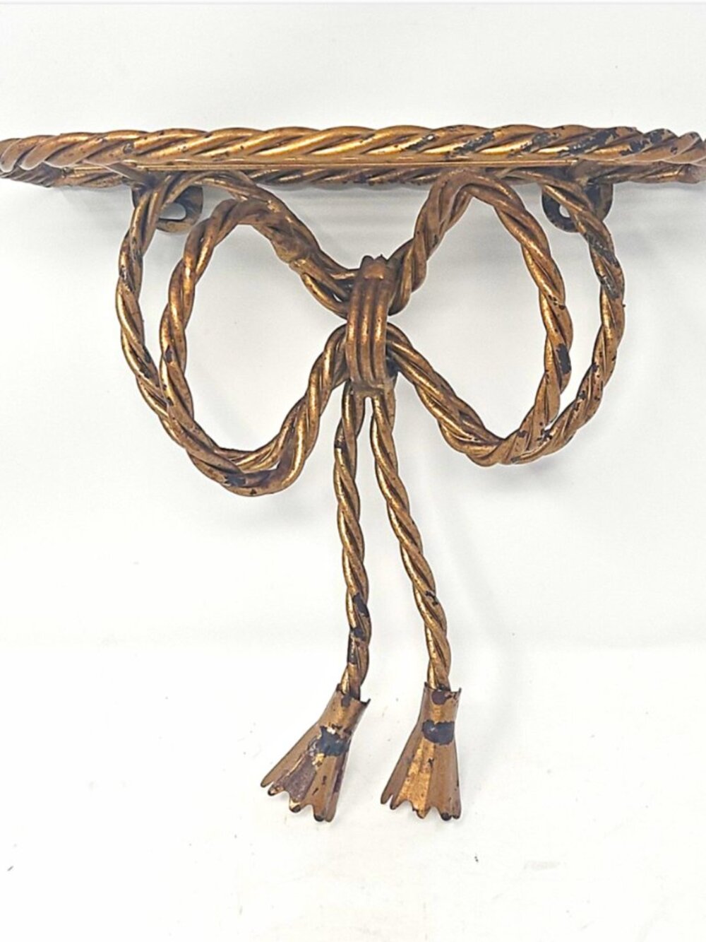 Vintage MCM Italian Tole Metal Wall Hanging Bow Display Shelf Hollywood Regency